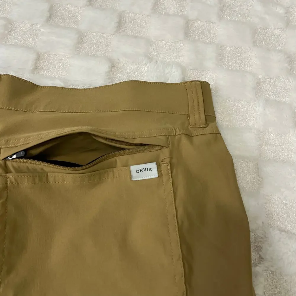 Orvis 38x29 Khaki Stretch Hiking Pants Water Repellent Outdoor Travel Pockets